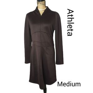 Athleta Women's Dress M Cassidy Ponte Knit Scuba Long Sleeve Dress Brown Medium